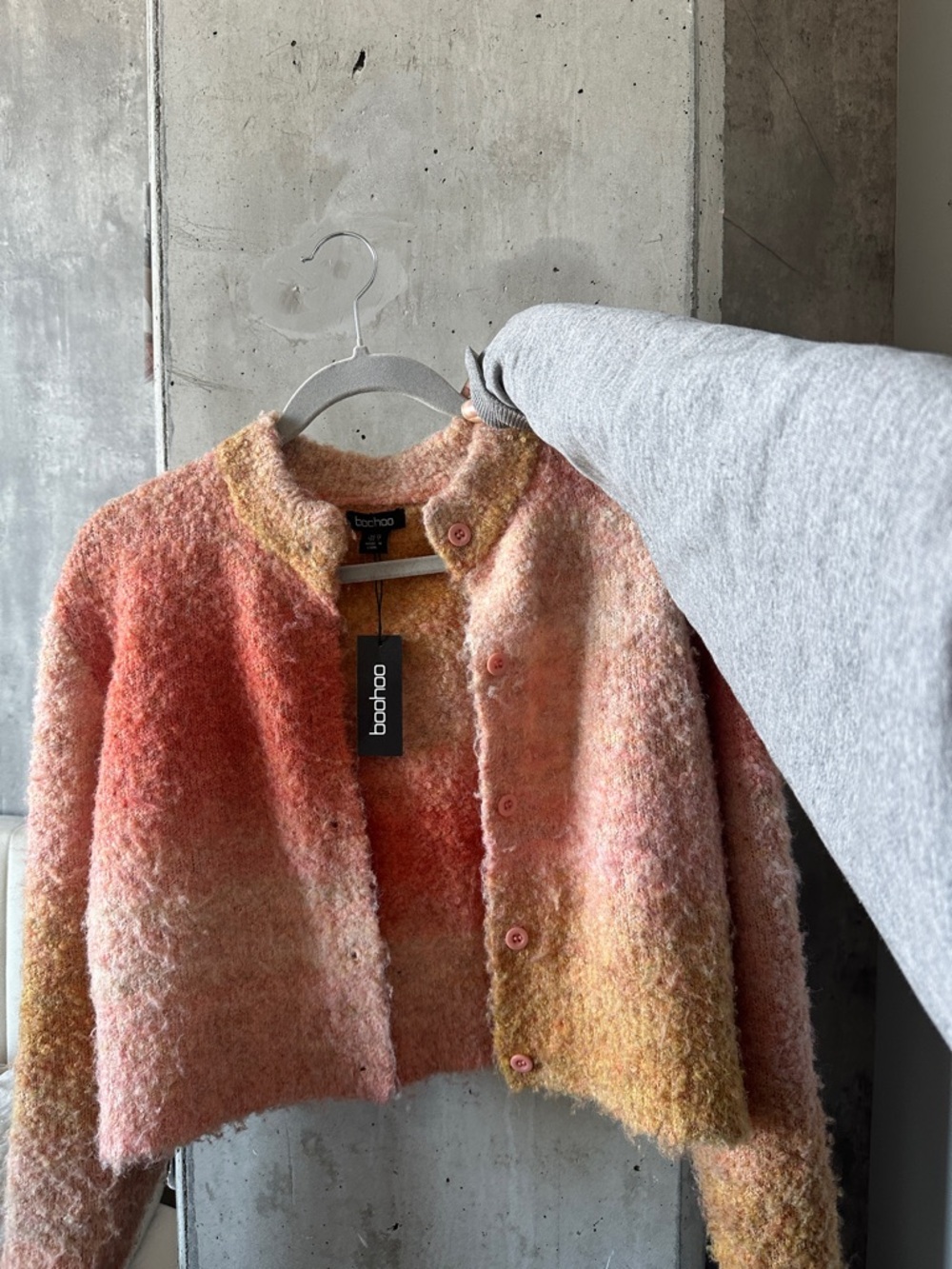 Boohoo Peach Pink Yellow Ombre Fuzzy Cropped Cardigan